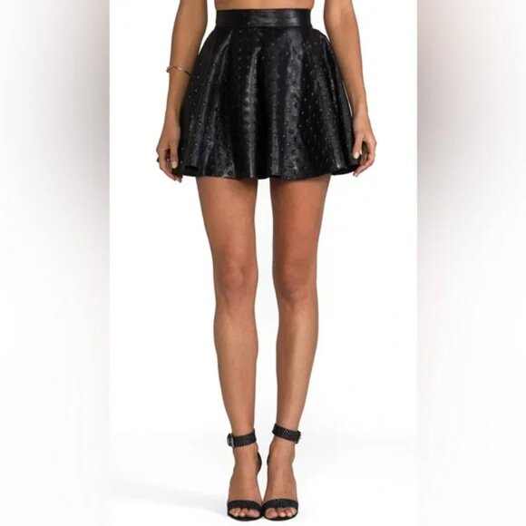 Dress The Population Lamb Leather Skirt Size Small Black Skater Made in USA S - Picture 3 of 7